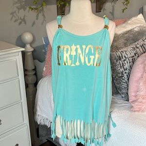 Tank Fringe Swim Coverup Comfort Colors Shirt Womens Medium Beach Top